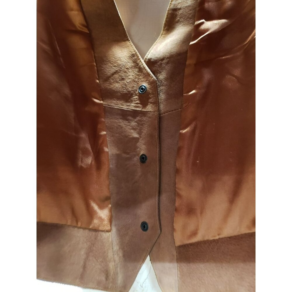Pelle Brown Suede Leather Vest, Mens Large, Satin Tie Back, Snap Front, Pockets - Picture 5 of 5